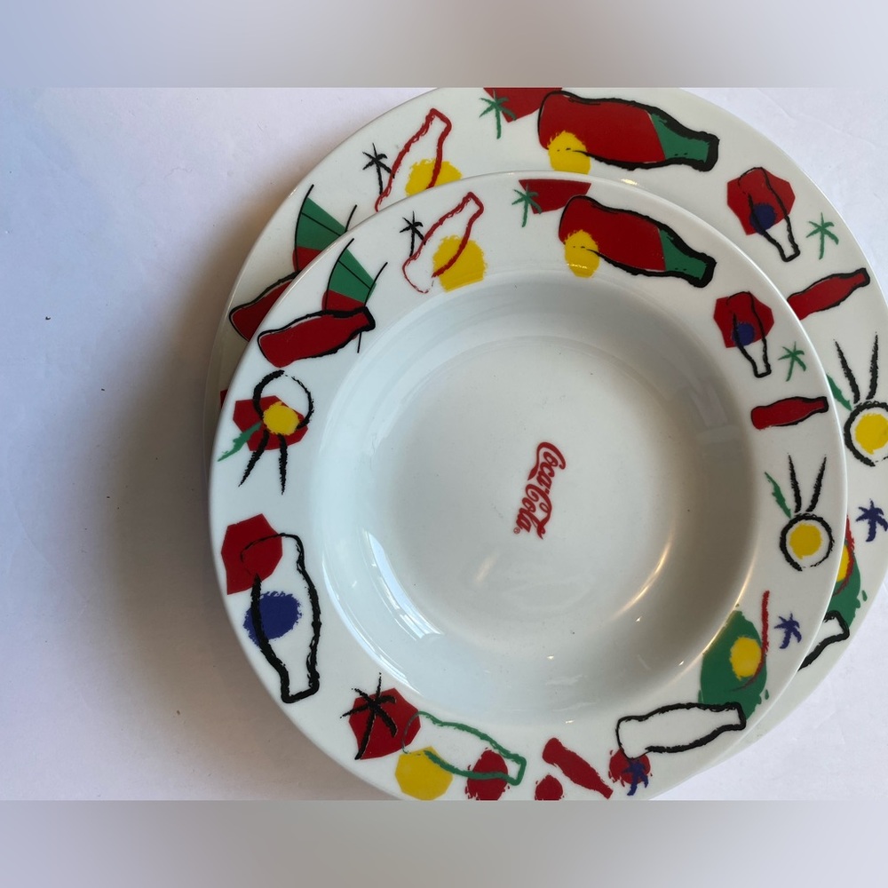 1980s Coca Cola bowl and plate vintage classic pattern